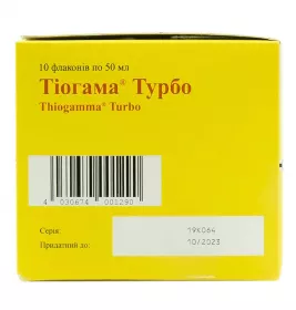 Тиогамма турбо раствор для инфузий 1.2% по 50 мл во флаконе 10 шт.