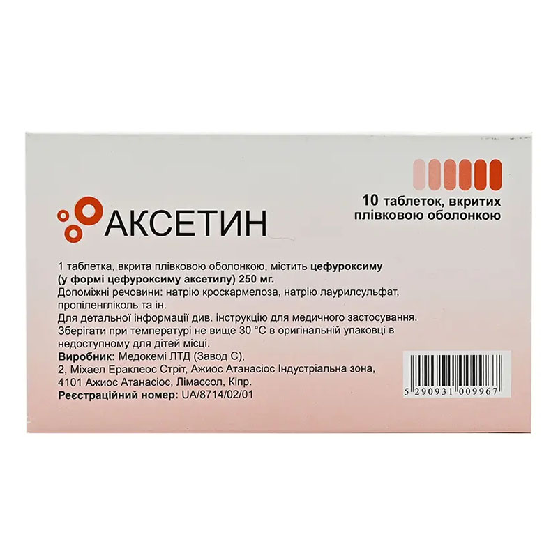 Аксетин таблетки по 250 мг 10 шт. (10х1)