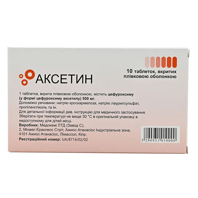 Аксетин таблетки по 500 мг 10 шт. (10х1)