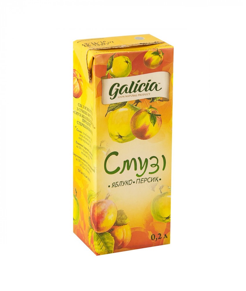 Сок Galicia Смузи Яблоко-персик с мякотью ТП 0,2л Сок Galicia Смузи Яблоко-персик с мякотью ТП 0,2л