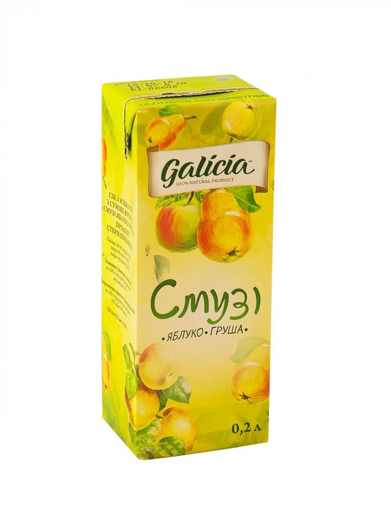 Сок Galicia Смузи Яблоко-груша с мякотью ТП 0,2л Сок Galicia Смузи Яблоко-груша с мякотью ТП 0,2л