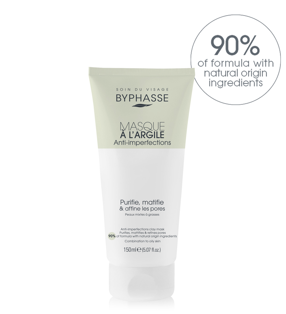 Маска Byphasse глиняна для обличчя проти недоліків шкіри для комбінованої та масної шкіри 150 мл
