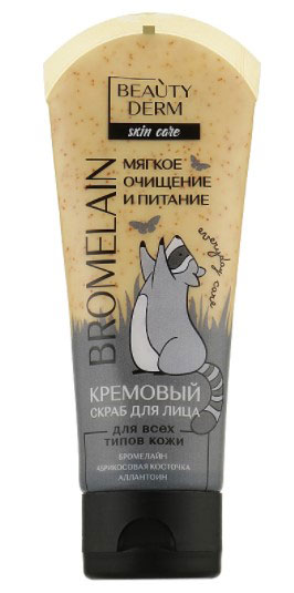 *Скраб BEAUTYDERM для обличчя з абрикосовою кісточкою для всіх типів шкіри Bromelain 75мл