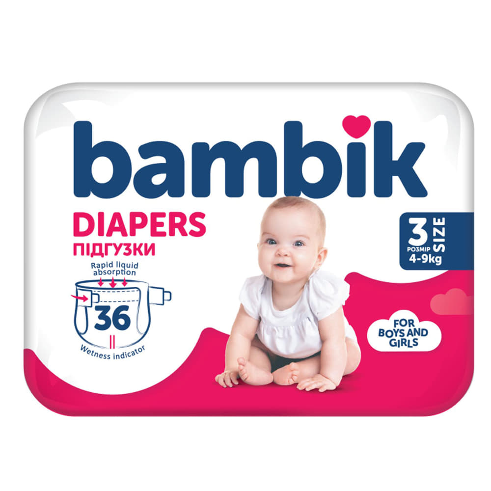 Підгузки дитячі Bambik Medium 3 Midi (4-9кг) 36шт) 36шт