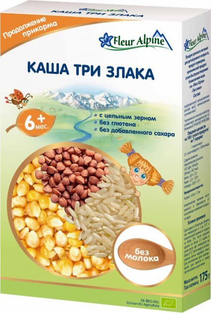 *Fleur Alpine каша безмолочная три злака 6+ 175г *Fleur Alpine каша безмолочная три злака 6+ 175г