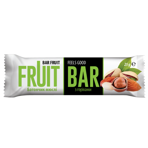 *Батончик-мюсли Fruit Bar с орехами 25г