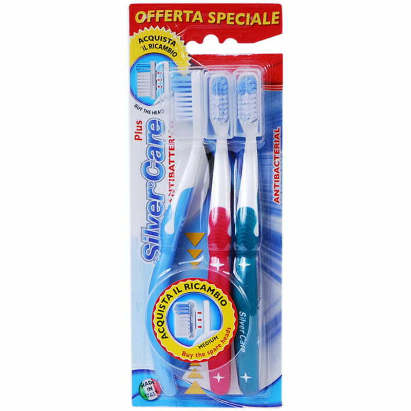 *Silver Care Plus Medium набір зубних щіток зі змінними головками, 3 шт.