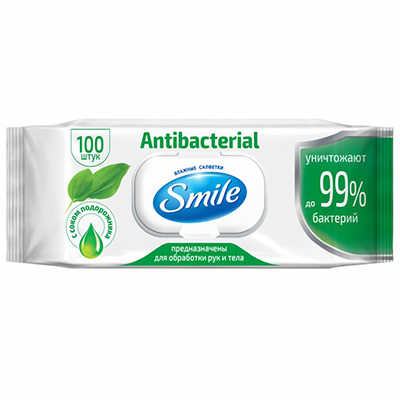 Салфетки Smile Antibacterial с соком подорожника №100 Салфетки Smile Antibacterial с соком подорожника №100