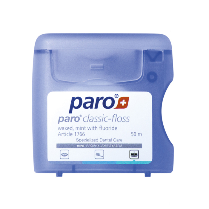 *Зубна нитка Paro Swiss classic-floss з м'ятою та фторидом 50м