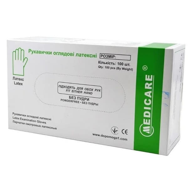 *Рукавички оглядові Medicare латексні б/пудр. нестер. р. L 100 шт