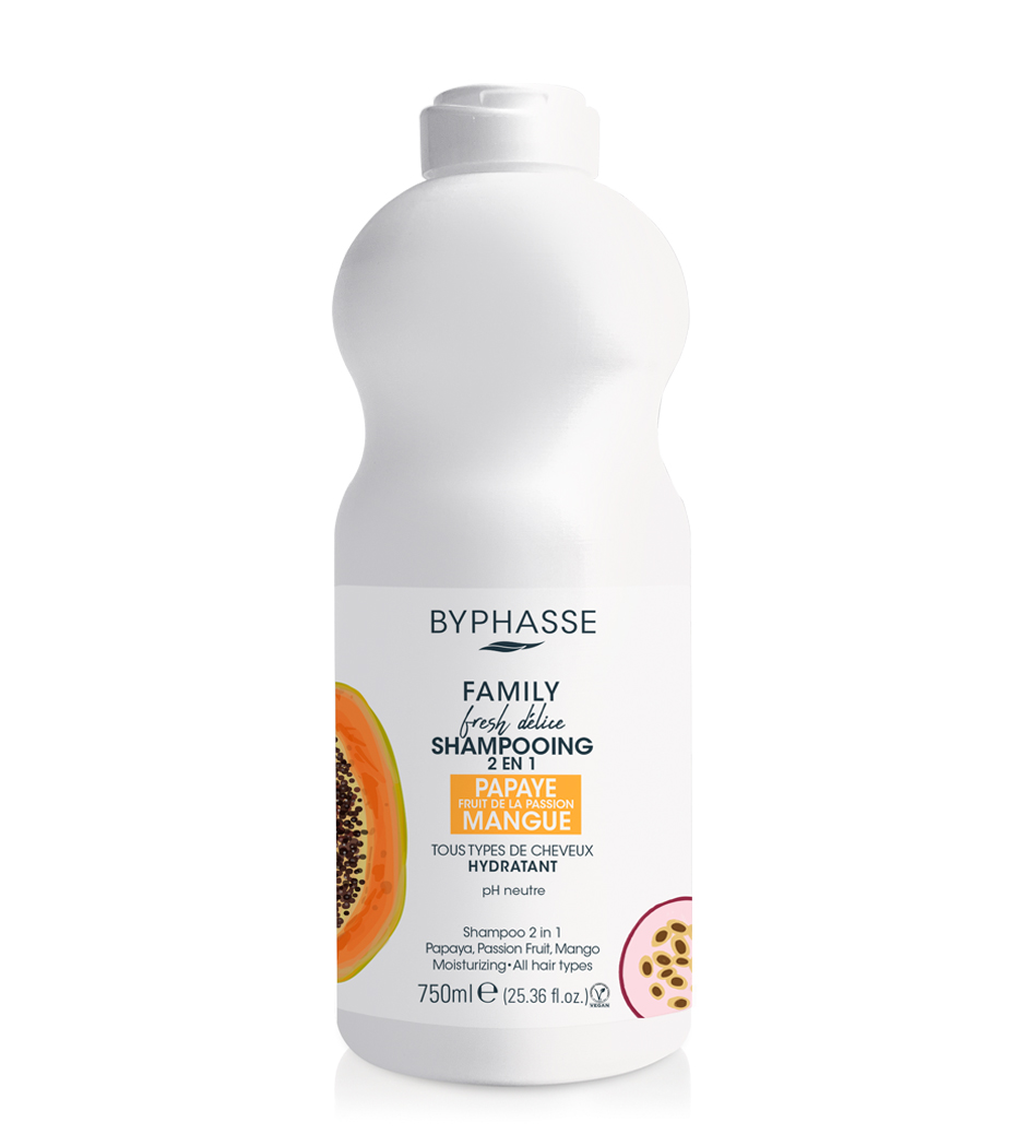 Шампунь Byphasse Family FRESH DELICE для всех типов волос папая, маракуя, манго 2в1 750 мл Шампунь Byphasse Family FRESH DELICE для всех типов волос папая, маракуя, манго 2в1 750 мл
