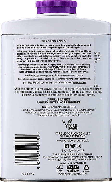 *Yardley тальк April Violets 200г