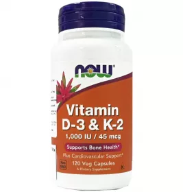 *Now Вітамін D-3 + K2 1000 МЕ/45 мкг капс. №120