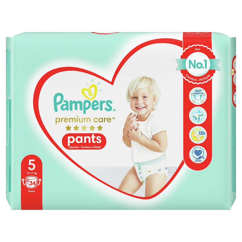 *Pampers Premium Care Pants Підгузки-трусики дитячі Junior р. 5 (12-17кг) 34шт