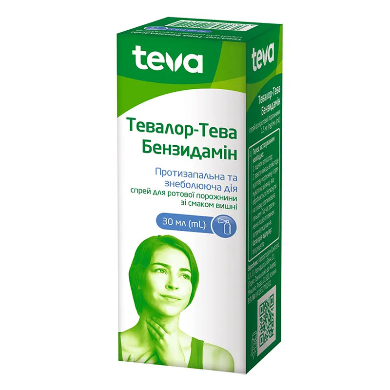 Тевалор-Тева бензидамин спрей 1.5 мг/мл по 30 мл во флаконе 1 шт. Тевалор-Тева бензидамин спрей 1.5 мг/мл по 30 мл во флаконе 1 шт.