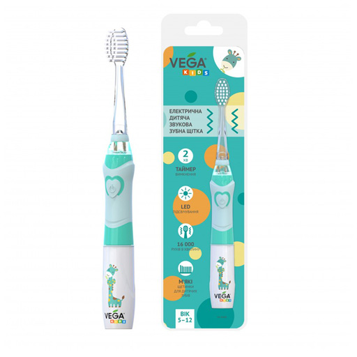 *Vega Kids VK-400B Зубна щітка електрична звукова дитяча Лайт-ап блакитна