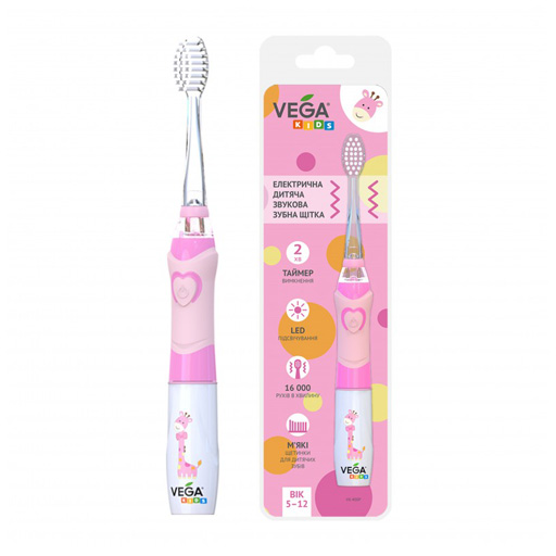 *Vega Kids VK-400Р Зубна щітка електрична звукова дитяча Лайт-ап рожева