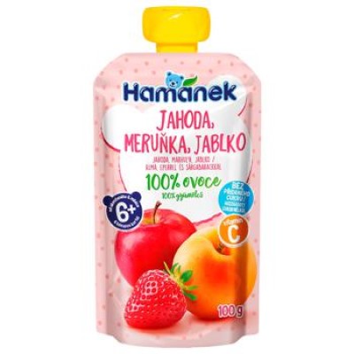 Пюре Hamanek яблуко з полуницею та абрикосом 100 г (пауч)