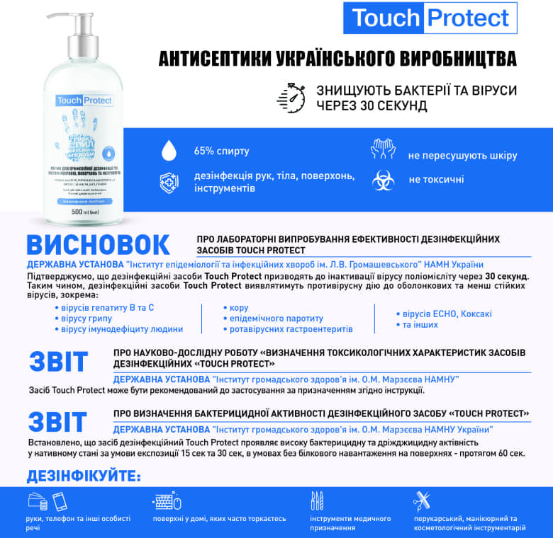 *Антисептик спрей д/дезинфекции рук, тела, инстр.Touch Protect 250мл