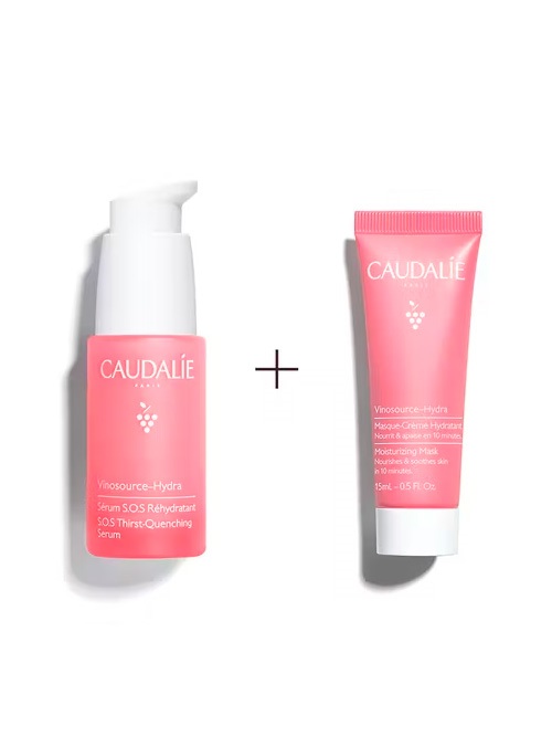 Набір Caudalie 2836 Vinosource-Hydra Set (Vinosource Маска S.O.S. інтенсивне зволоження для обличчя та очей, 15мл; Зволожуюча сироватка S.O.S, 30мл)	