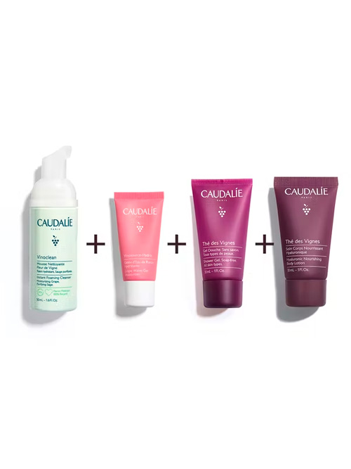 *Набор Caudalie 2832 Vinosource-Hydra Summer Set (Мусс 50мл+Гель15мл+Лосьон 30мл+Гель д/душа 30мл)