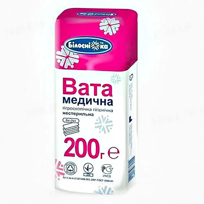 *Вата Білосніжка  мед.н/стер.зиг-заг 200г 