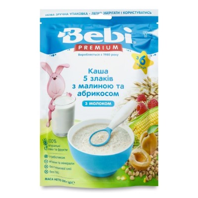 *Bebi каша молочна 5 злаків малина-абрикос 6+ 200г 1104898