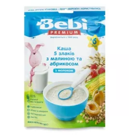 *Bebi каша молочна 5 злаків малина-абрикос 6+ 200г 1104898