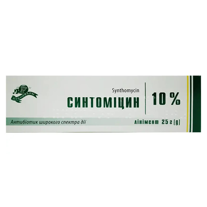 Синтоміцин лінімент 10% по 25 г у тубах 1 шт. - Лубнифарм