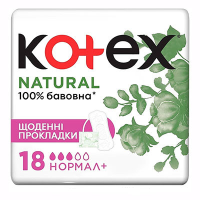 *KOTEX прокладки щоденні Natural Normal плюс 18шт