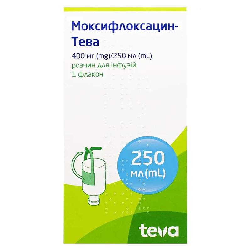 Моксифлоксацин-Тева раствор для инфузий 400 мг/250 мл по 250 мл во флаконе 1 шт. Моксифлоксацин-Тева раствор для инфузий 400 мг/250 мл по 250 мл во флаконе 1 шт.