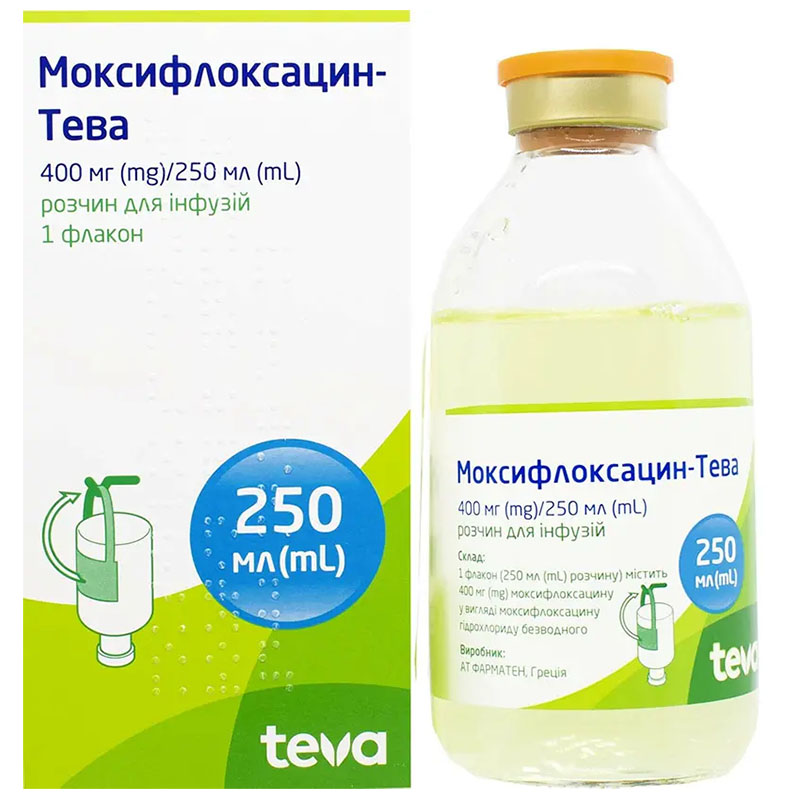 Моксифлоксацин-Тева розчин для інфузій 400 мг/250 мл 250 мл у флаконі 1 шт.
