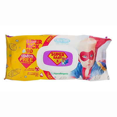Серветки вологі Super Baby SuperPack ромашка та алое №120