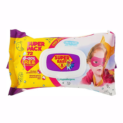 Салфетки влажные Super Baby SuperPack ромашка и алоэ №72 Салфетки влажные Super Baby SuperPack ромашка и алоэ №72