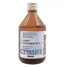 Спирт етиловий 70% розчин по 100 мл у флаконі