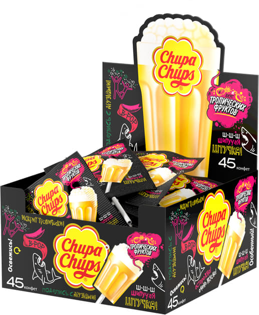 *Карамель Chupa Chups шипучка Тропічні фрукти 15г