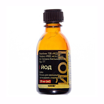 Йод розчин спиртовий 5% по 20 мл у флаконі - МЕДЛЄВ