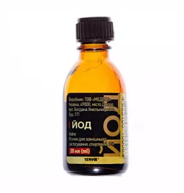 Йод розчин спиртовий 5% по 20 мл у флаконі - МЕДЛЄВ
