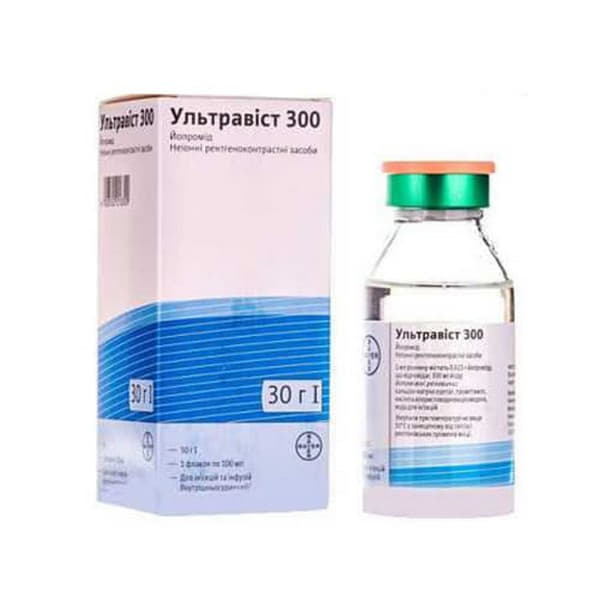 Ультравист 300 раствор 300 мг/мл по 100 мл во флаконе 1 шт. Ультравист 300 раствор 300 мг/мл по 100 мл во флаконе 1 шт.