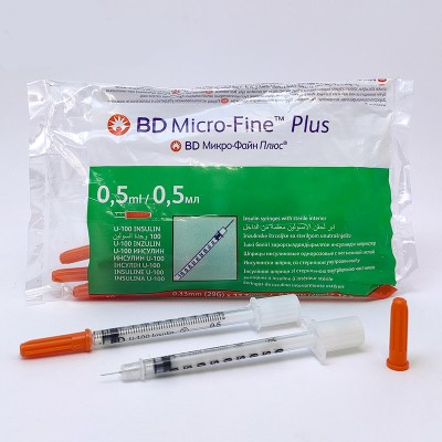 Шприц инсулиновый Micro-Fine Plus U-100 с иглой 29G (0.33x12.7мм) 0,5мл №1 BD Шприц инсулиновый Micro-Fine Plus U-100 с иглой 29G (0.33x12.7мм) 0,5мл №1 BD