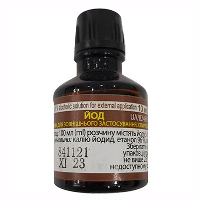 Йод розчин спиртовий 5% по 10 мл у флаконі - МЕДЛЄВ