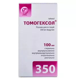 Томогексол розчин для ін'єкцій 350 мг йоду/мл по 100 мл у флаконі 1 шт.