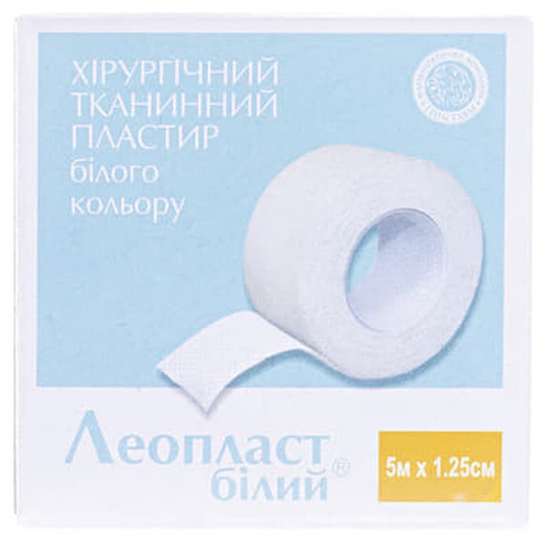 *Лейкопластир ЛЕОПЛАСТ білый 5мх1,25 см без катушки п/уп