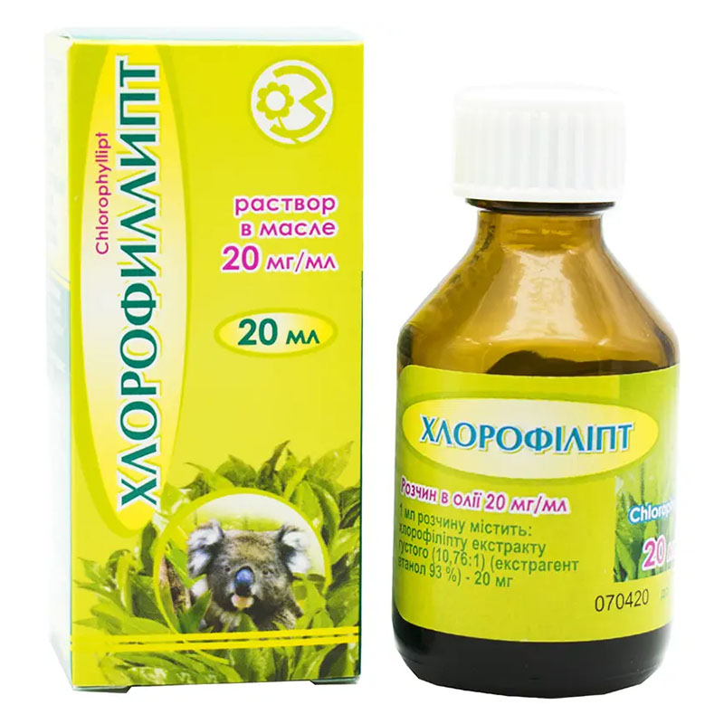 Хлорофіліпт розчин олійний 20 мг/мл по 20 мл у флаконі