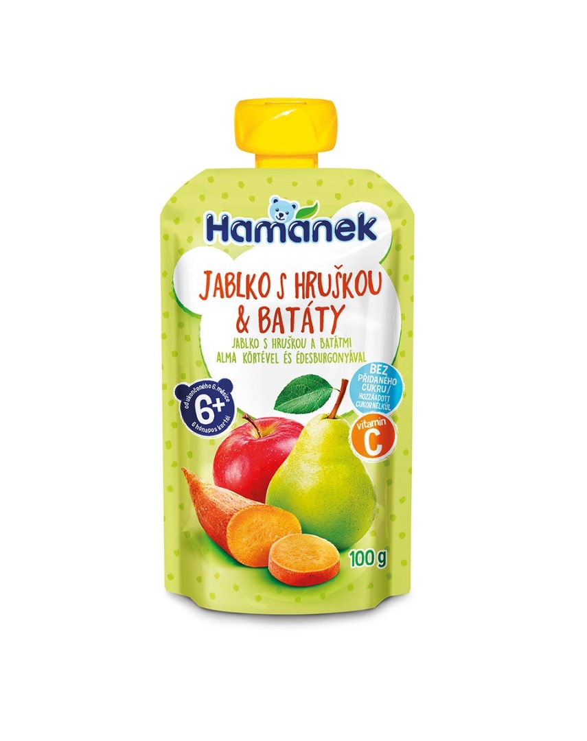 Пюре Hamanek яблоко, груша, батат 100 г (пауч) Пюре Hamanek яблоко, груша, батат 100 г (пауч)
