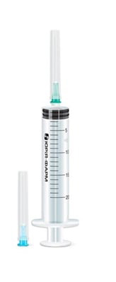 *Шприц 3-х комп. з 2-ма голками 22G (0,7х38мм) та 21G (0,8х20мл) 20мл Юрія-Фарм