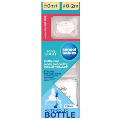 Набір Canpol 0310mix для новонароджених Пляшечка 120мл + пустушка MINI Girl 0+