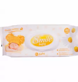 *Серветки вологі Smile Baby ромашка, алое та віт. комплекс клапан №60