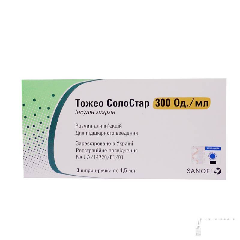 Тожео Солостар розчин для ін'єкцій 300 МО/мл шприц-ручка по 1,5 мл 1 шт.