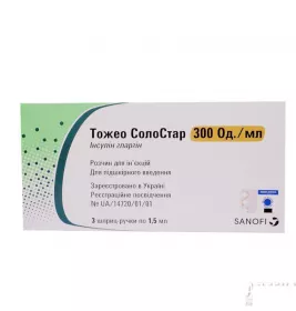 Тожео Солостар розчин для ін'єкцій 300 МО/мл шприц-ручка по 1,5 мл 1 шт.